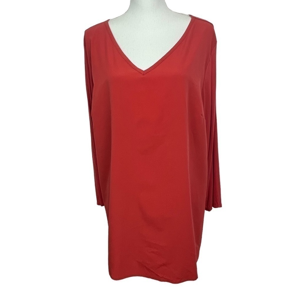 LANE BRYANT Women’s Pullover Top Sz 3X (22) Orange Rust Color V-neck Long Sleeve